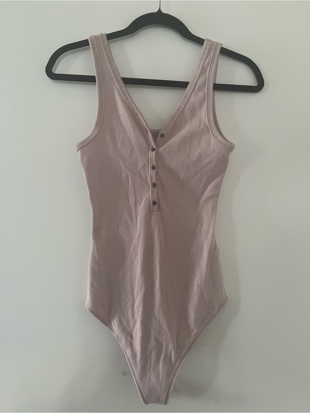 Abercrombie Pink Ribbed Sleeveless Henley Bodysuit Medium Capsule Minimalist